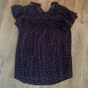 Navy Blue Top with Blush Pink Polka Dots